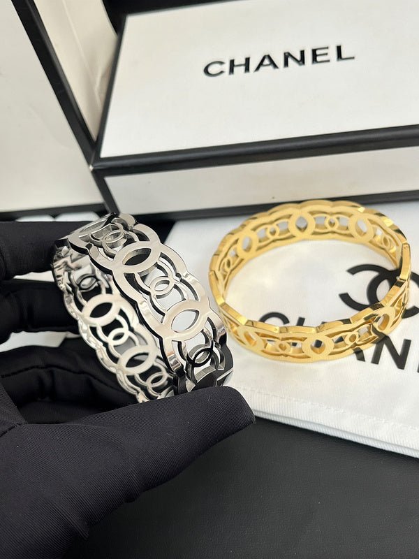 Chanel Hollow Double C Wide Bangle - Image 5