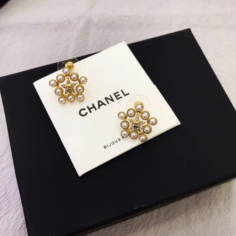 CHANEL Multi-Pearl Star Shape CC Stud Earrings