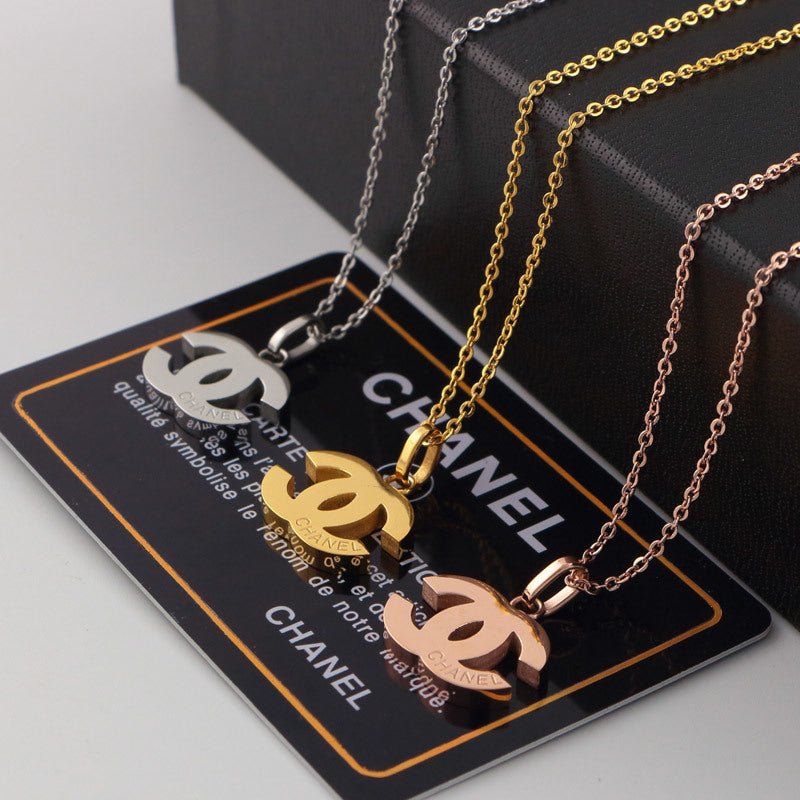 Chanel Three-Tone Solid Metal CC Pendant Necklaces