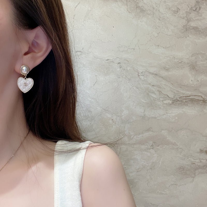 Chanel Pearl Quilted Heart Drop Earrings - Image 9