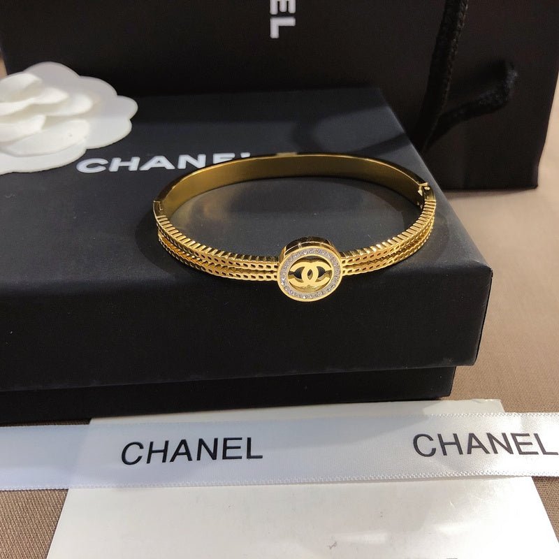 Chanel Triple Band Crystal Logo Bangle - Image 6