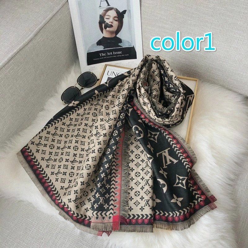 Alternative view of LV Classic Monogram Fringed Shawl Chevron Border