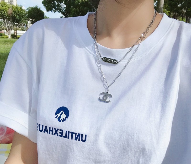 Alternative view of Chanel Silver Dual-Layer Logo Bar CC Necklace