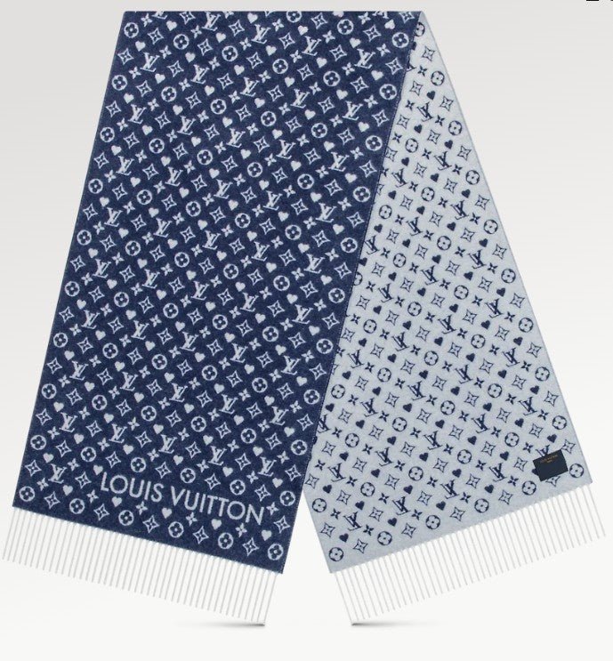 LV Beige White Heart Monogram Fringed Shawl - Image 18