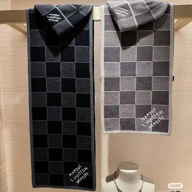 LV Black Grey Versions Damier Graphite Knit Scarf
