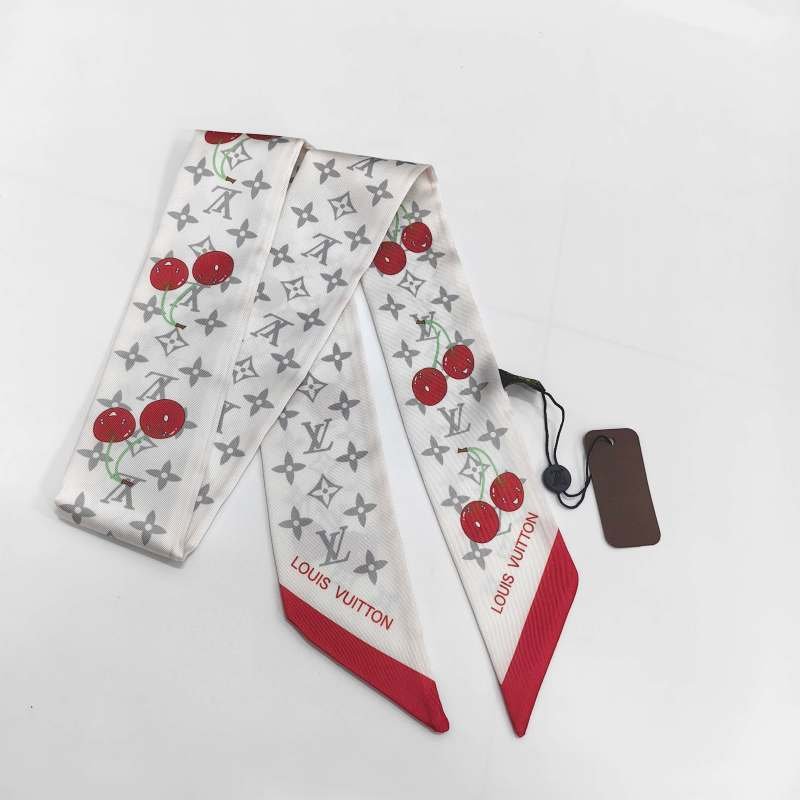 LV Cherry Print Monogram Pattern Twilly Scarf - Image 7