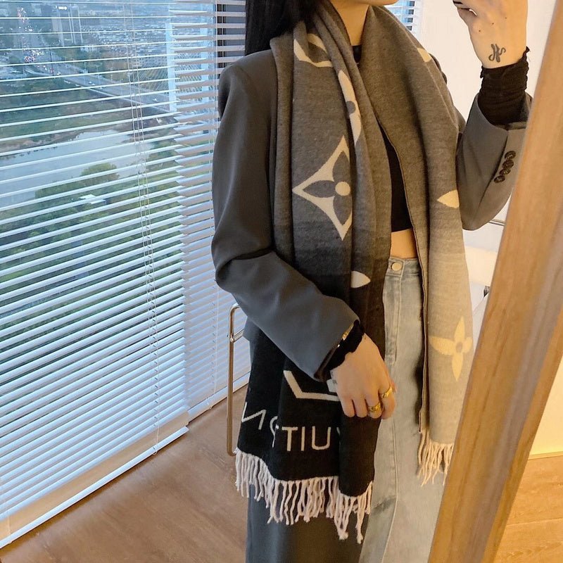 LV Gradient Monogram Motifs Fringed Soft Scarf - Image 8
