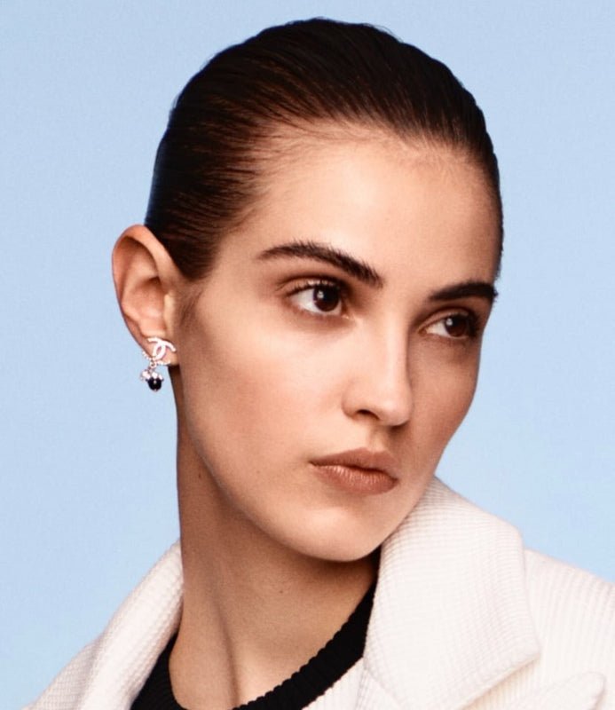 CHANEL Crystal CC Dual Bead Drop Stud Earrings - Image 7