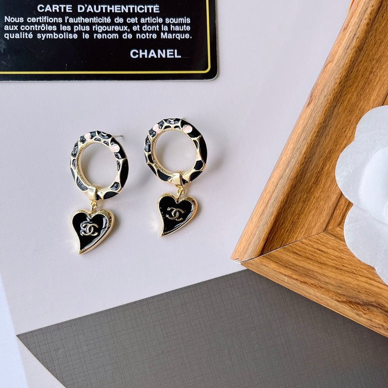 Alternative view of CHANEL Leopard Enamel Hoop Heart CC Drop Earrings