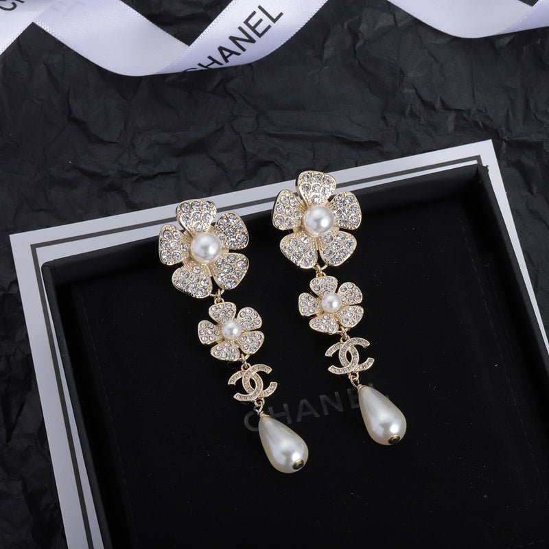 Chanel Floral Pearl Teardrop Pearl Drop Earrings - Image 5