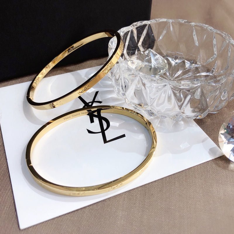 YSL Gold Logo Bangle Set - Image 6