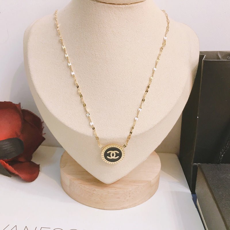Chanel Gold Chain Black Enamel CC Necklace