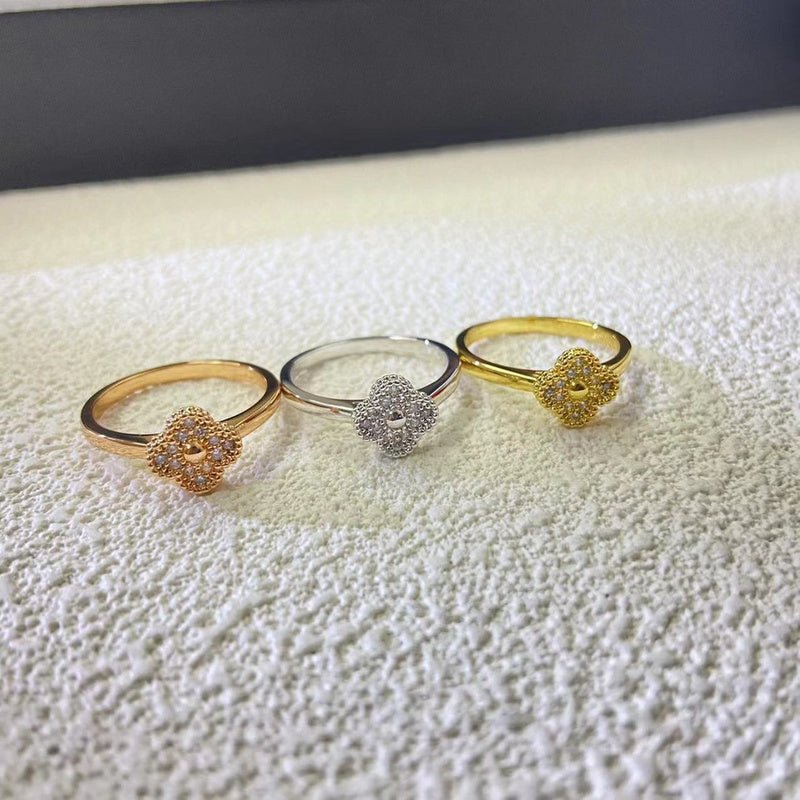 Mini Full Paved Zircon Clover Dainty Ring