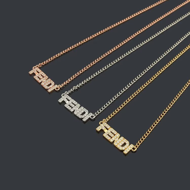 FENDI Diamond Engraved Metal Letter Necklace - Image 7
