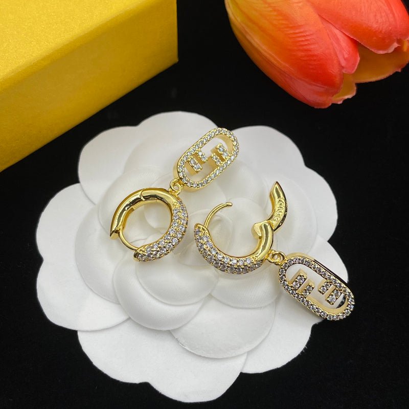 FENDI Large Diamond Metal Embossed Logo Earring - Image 7
