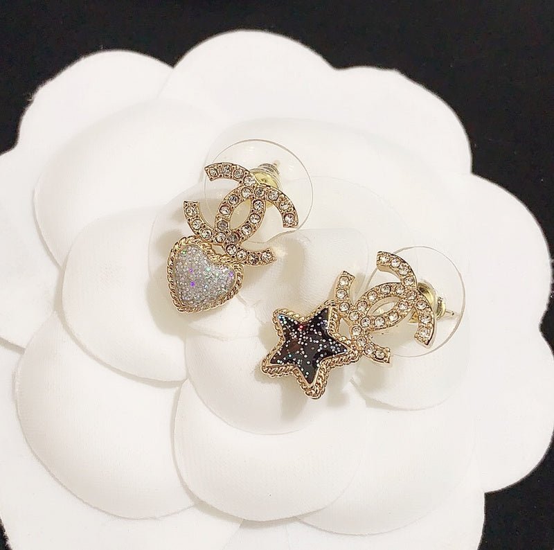 Alternative view of CHANEL Asymmetric Star Heart CC Mix Stud Set