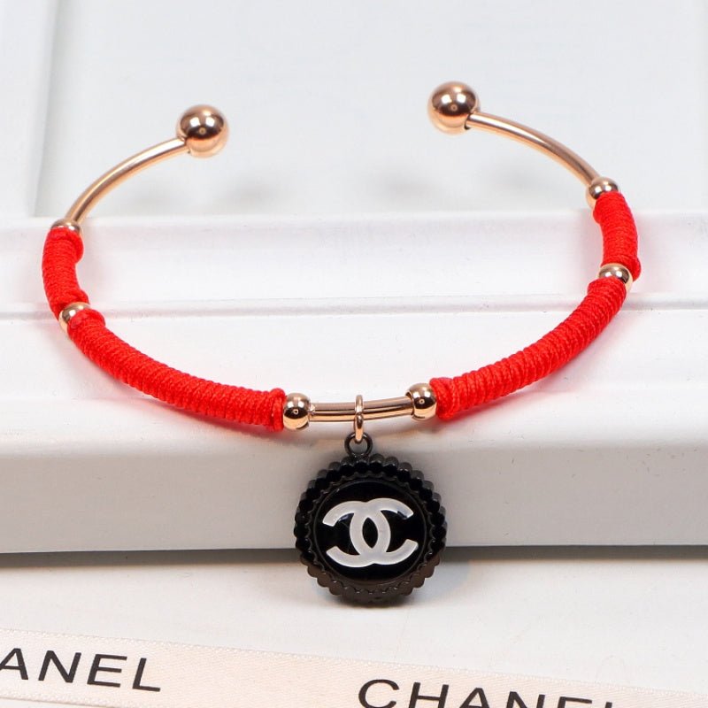 Chanel Red Cord Rose Gold Bottle Cap CC Bracelet