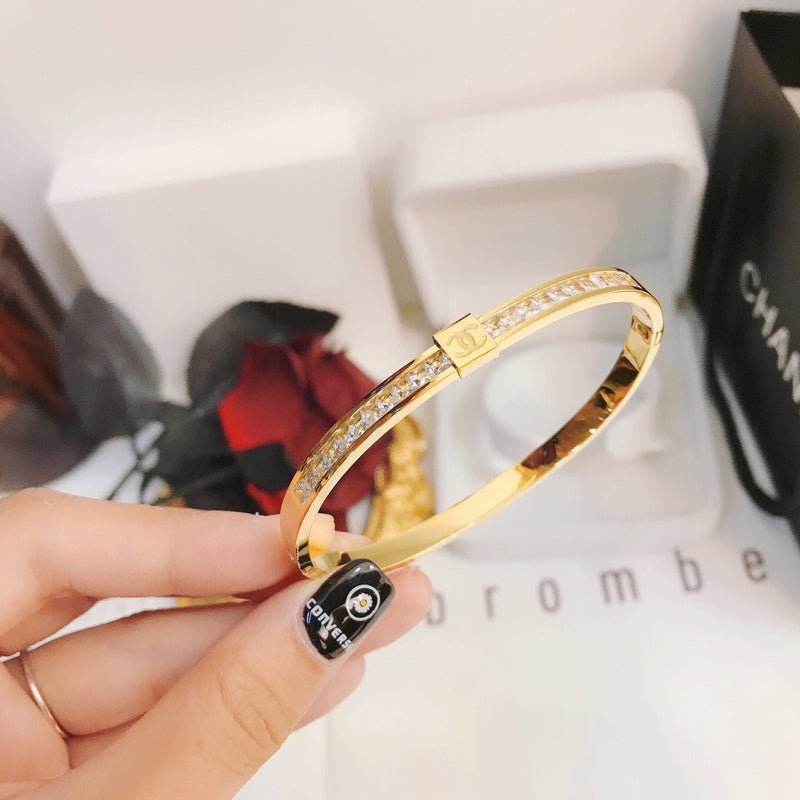 Alternative view of Chanel Full Rhinestone Thin Metal Bangle