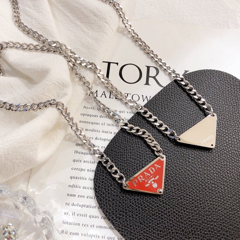 Prada Style Triangle Curb Necklace