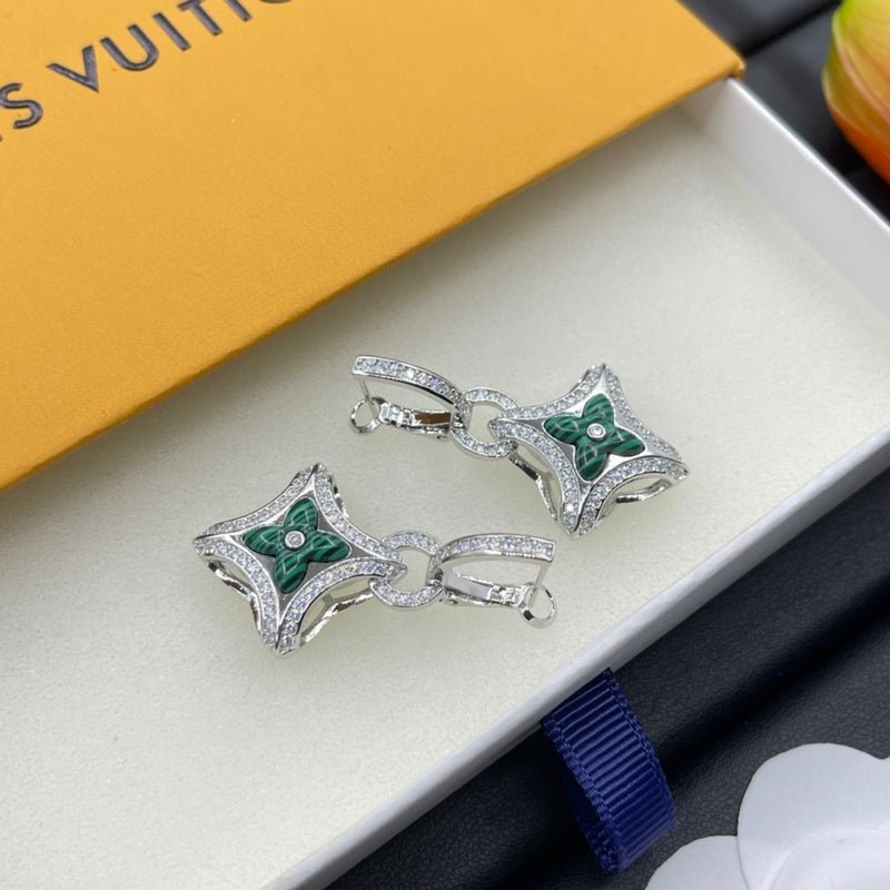 LV Malachite & Crystal Formal Tiny Earrings - Image 8