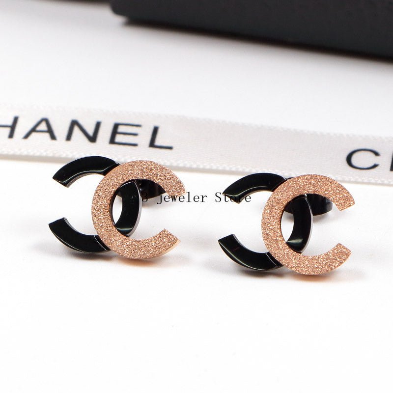 Chanel Glitter Two-Tone CC Stud Earrings
