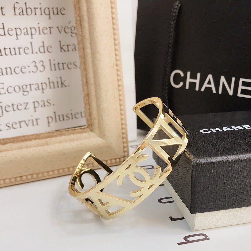 CHANEL Hollow Cutout Letter CC Open Cuff Bangle