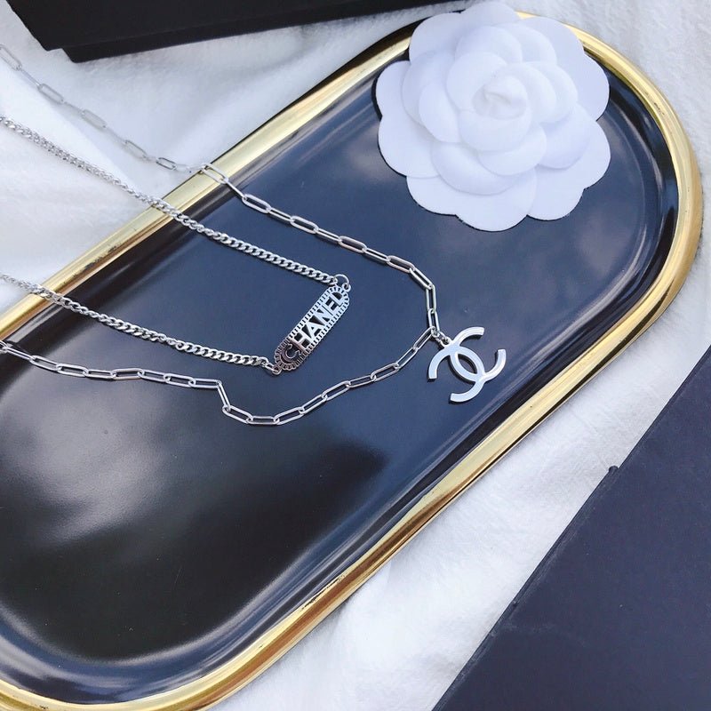 Chanel Silver Dual-Layer Logo Bar CC Necklace - Image 6