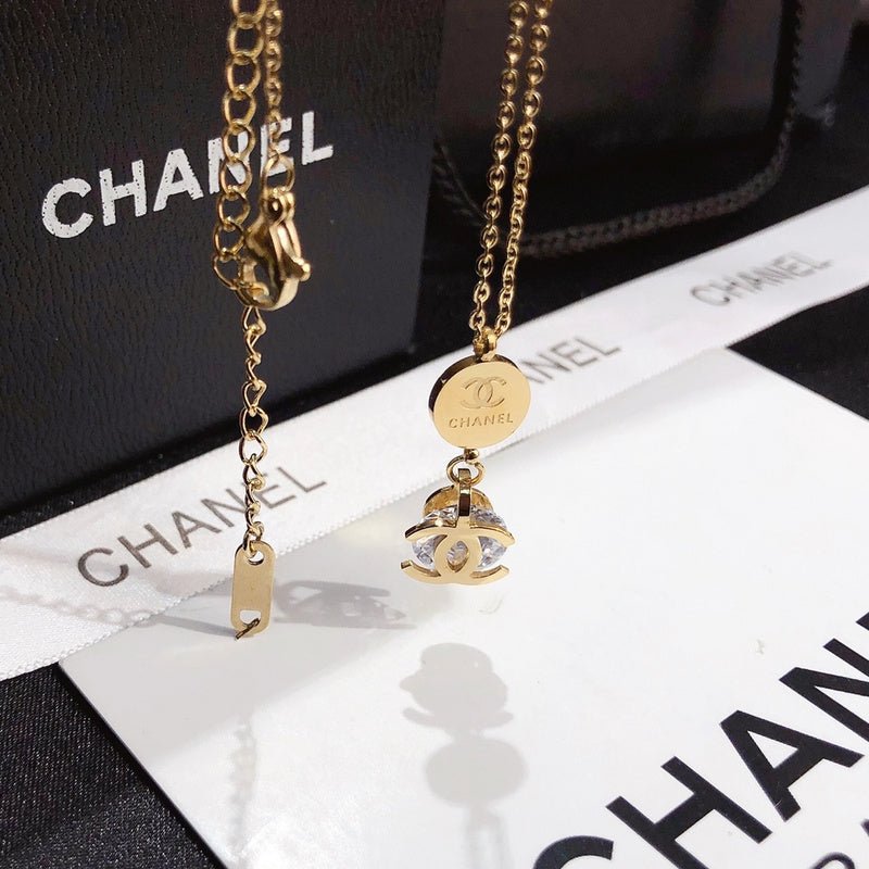 Chanel Gold Disc Crystal CC Drop Necklace