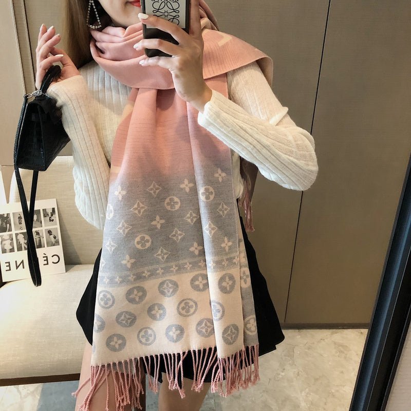 LV Black Gradient Monogram Fringed Shawl - Image 10