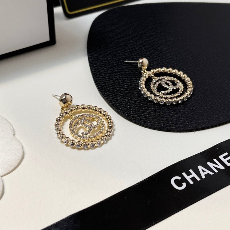Alternative view of Chanel Beaded Circle Rhinestone Double C Drop Earrings