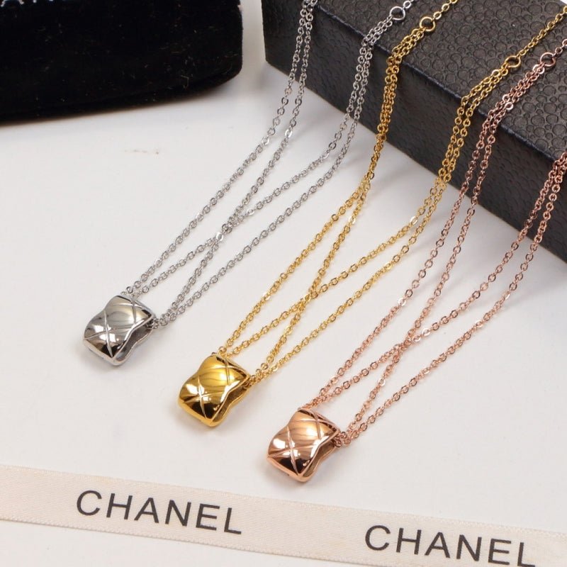 Chanel Quilted Square Double Layer Pendant Necklace
