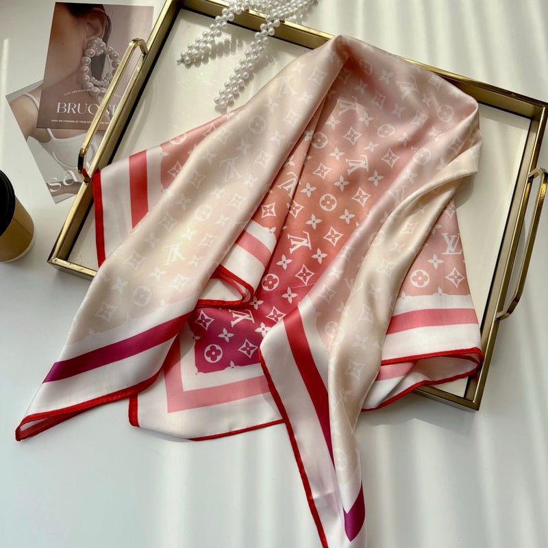 LV Pink White Gradient Monogram Print Silk Scarf