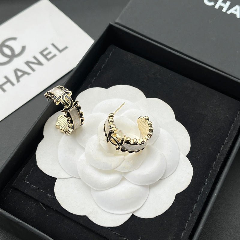 CHANEL Two-Tone Ruffled Edge CC Hoop Earrings