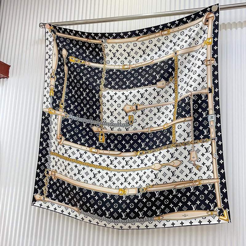 LV Classic Leather Hardware Printed Square Scarf