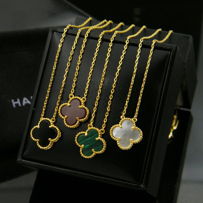 Multi Stone Single Clover Gold Plated Necklace