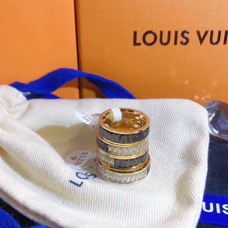 LV Gold Border Dark Enamel Full Wide Logo Ring - Image 5