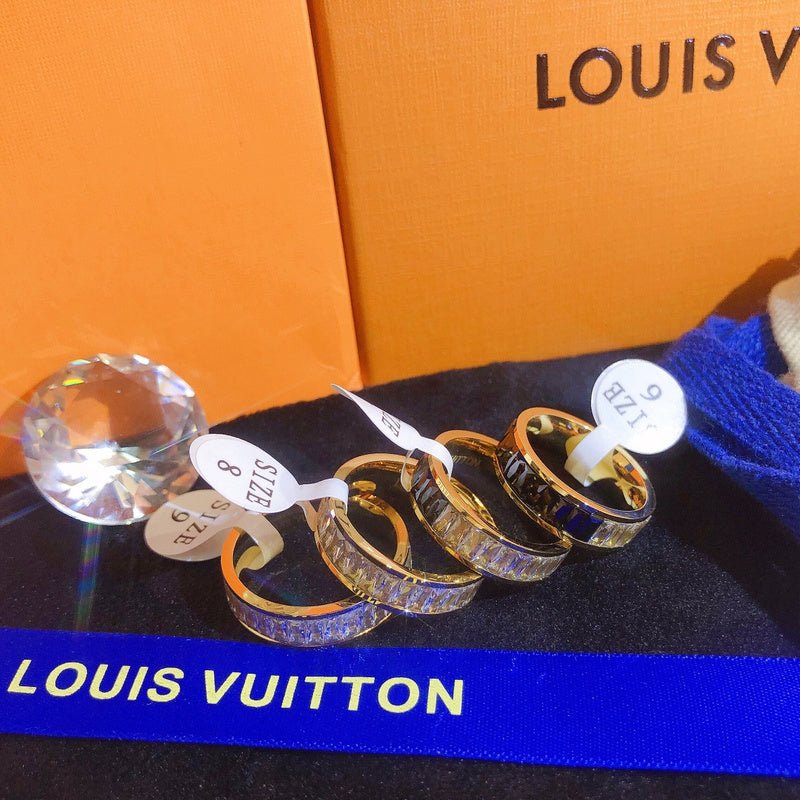 LV Gold Border Dark Enamel Full Wide Logo Ring - Image 9