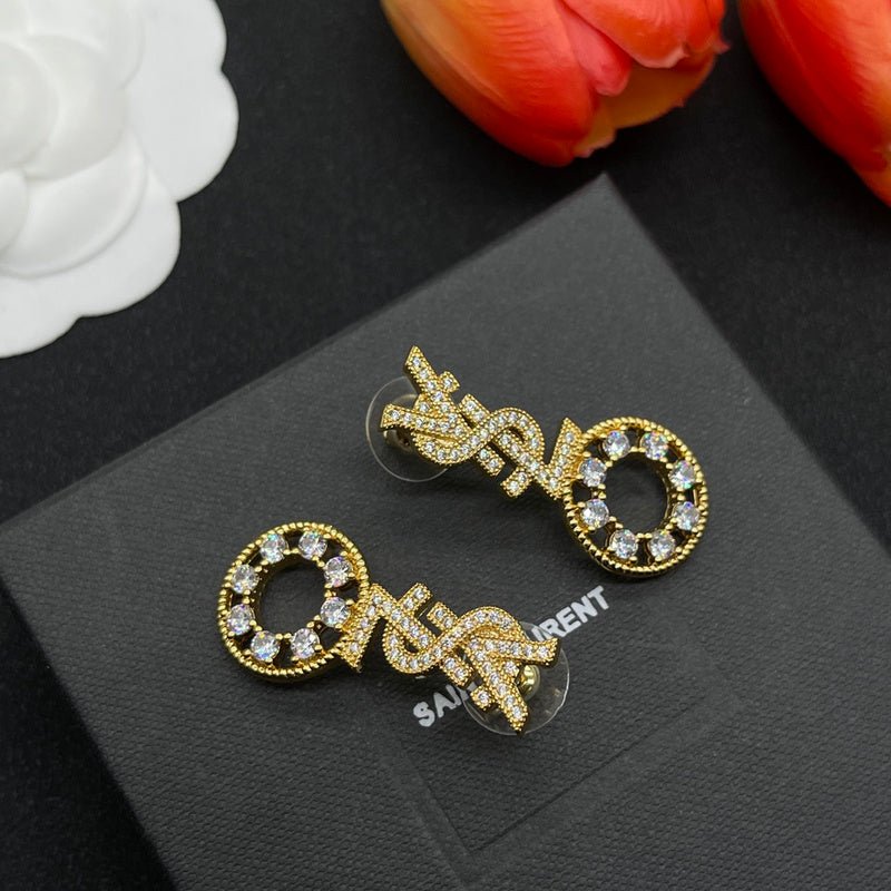 YSL Crystal Hoop Drop Earrings - Image 7