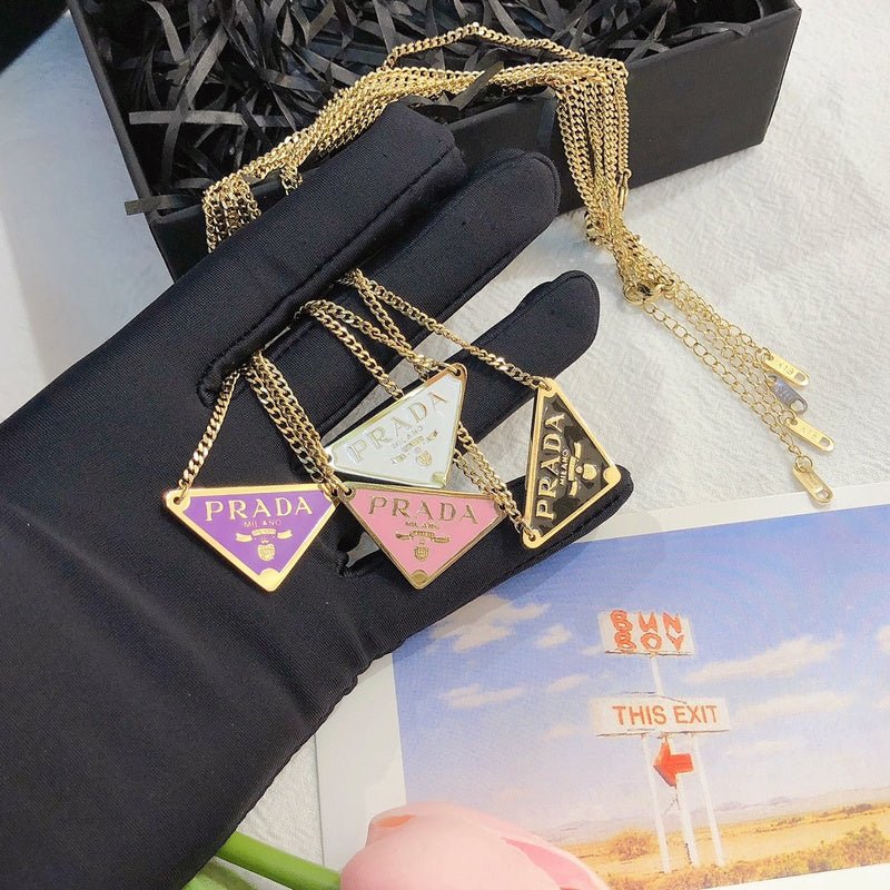 Prada Style Enamel Triangle Necklace - Image 5