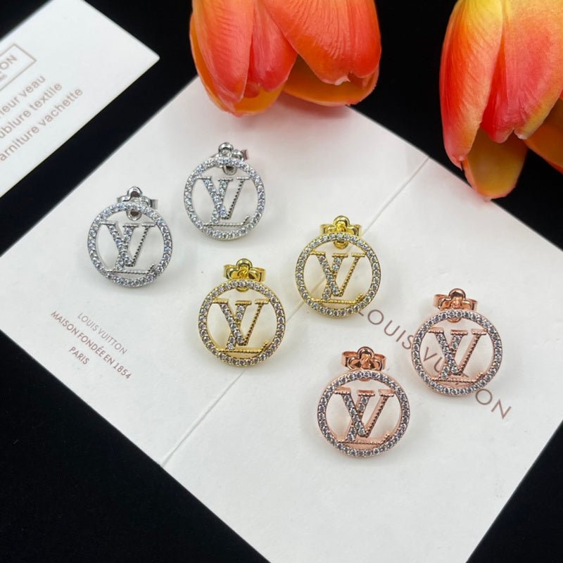 LV Crystal Logo Stud Earrings