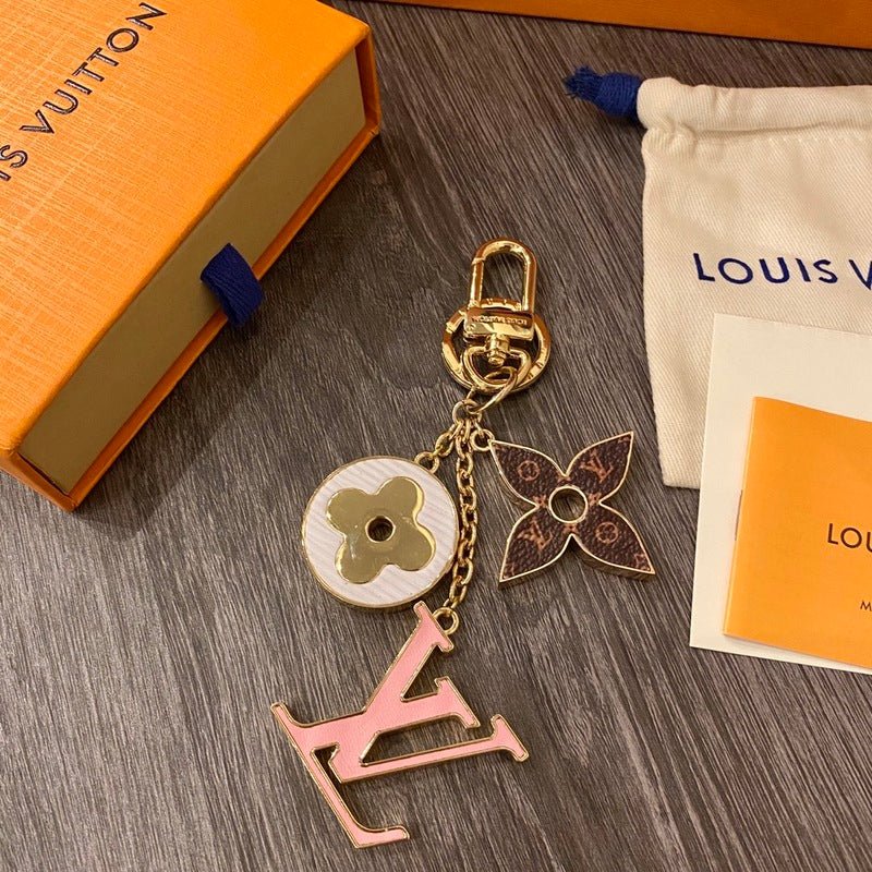 LV Pink Gold-tone Flower Logo Keychain - Image 3