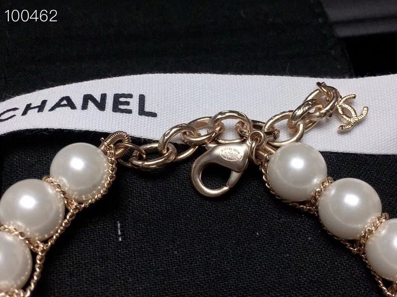 Chanel Pearl Rhinestone Double C Pendant Bracelet - Image 8