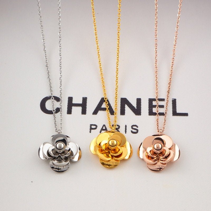 Chanel Three-Tone Metal Camellia Pearl Necklace