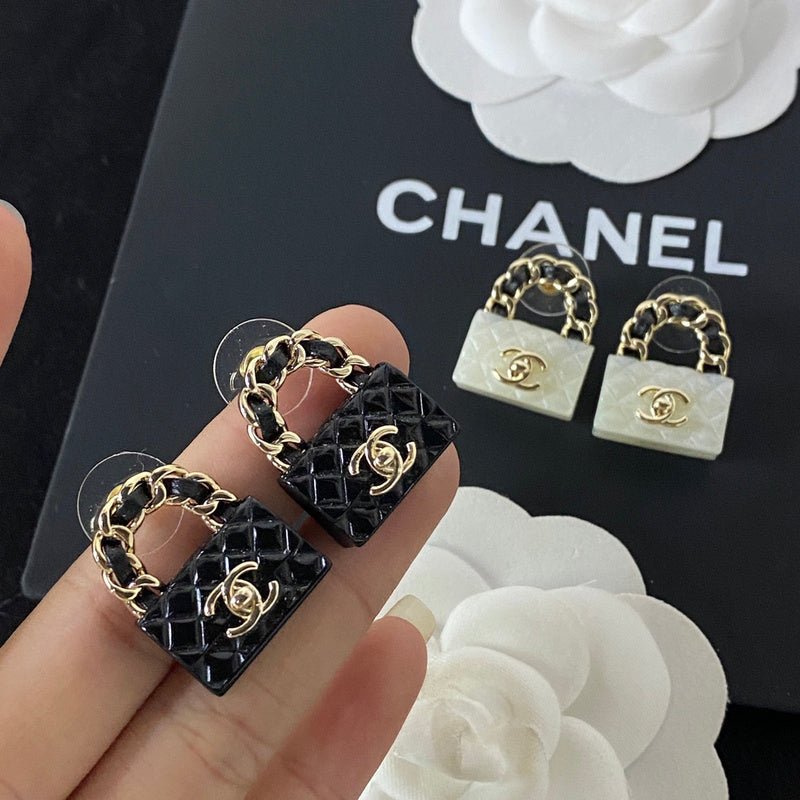Chanel Quilted Handbag Shape Stud Earrings