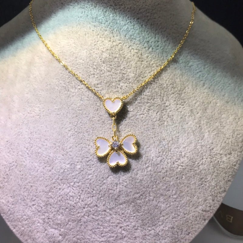 Four Heart Enamel Clover Women Necklace - Image 4