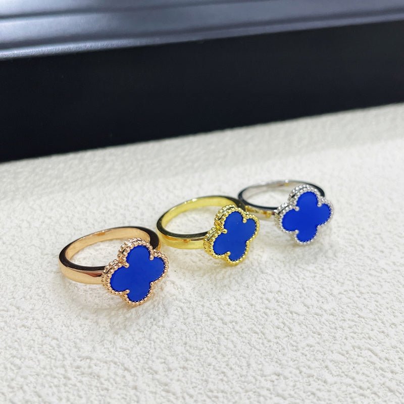Bright Blue Chalcedony Four Leaf Clover Ring