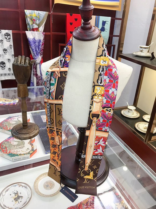 LV Ornate Multicolor Hardware Print Twilly Scarf - Image 10