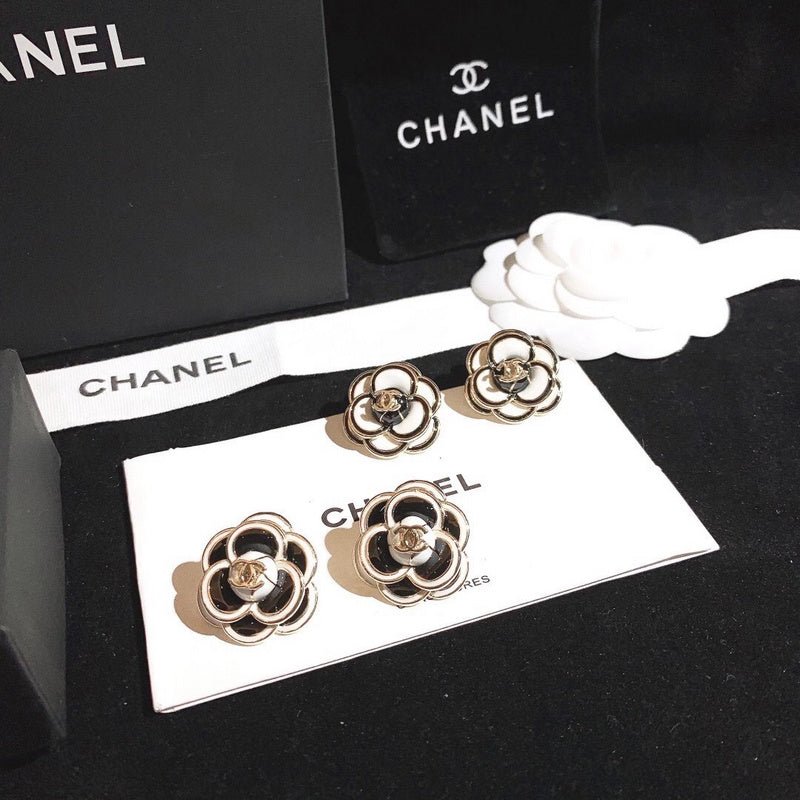 Alternative view of CHANEL Black White Enamel Camellia CC Stud Earrings