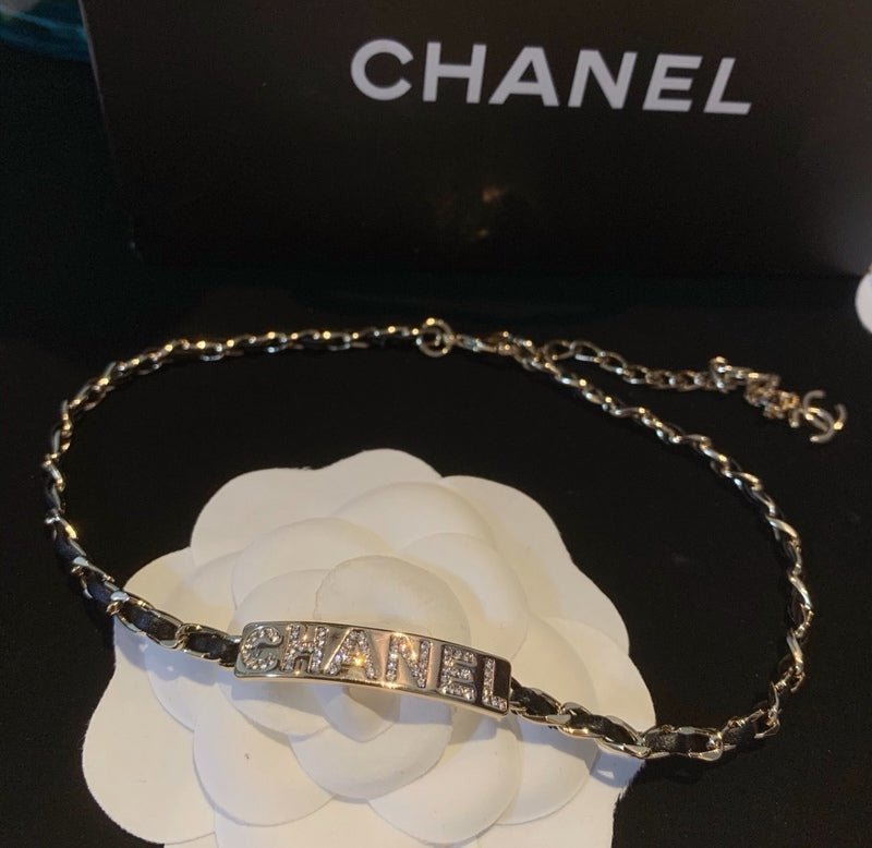 Chanel Silver Crystal Letter Chain - Image 5