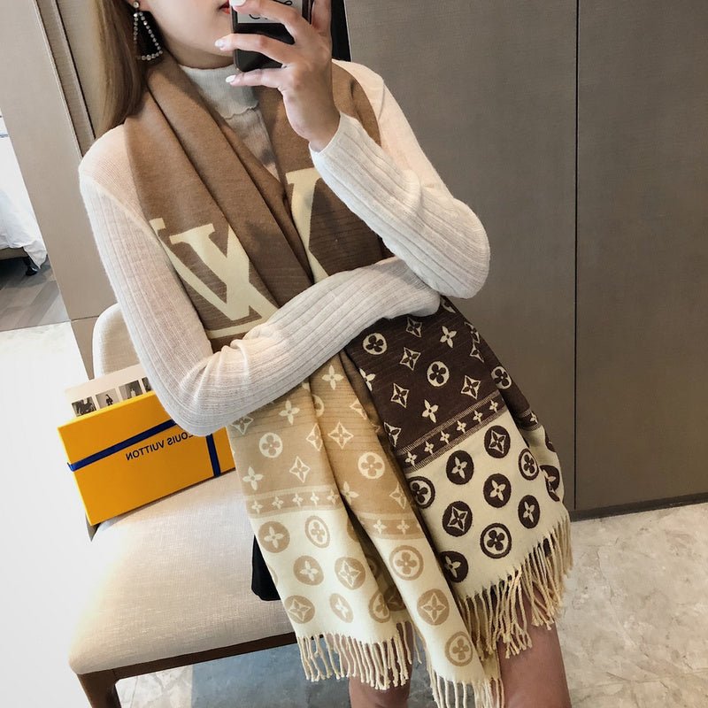 LV Black Gradient Monogram Fringed Shawl - Image 7